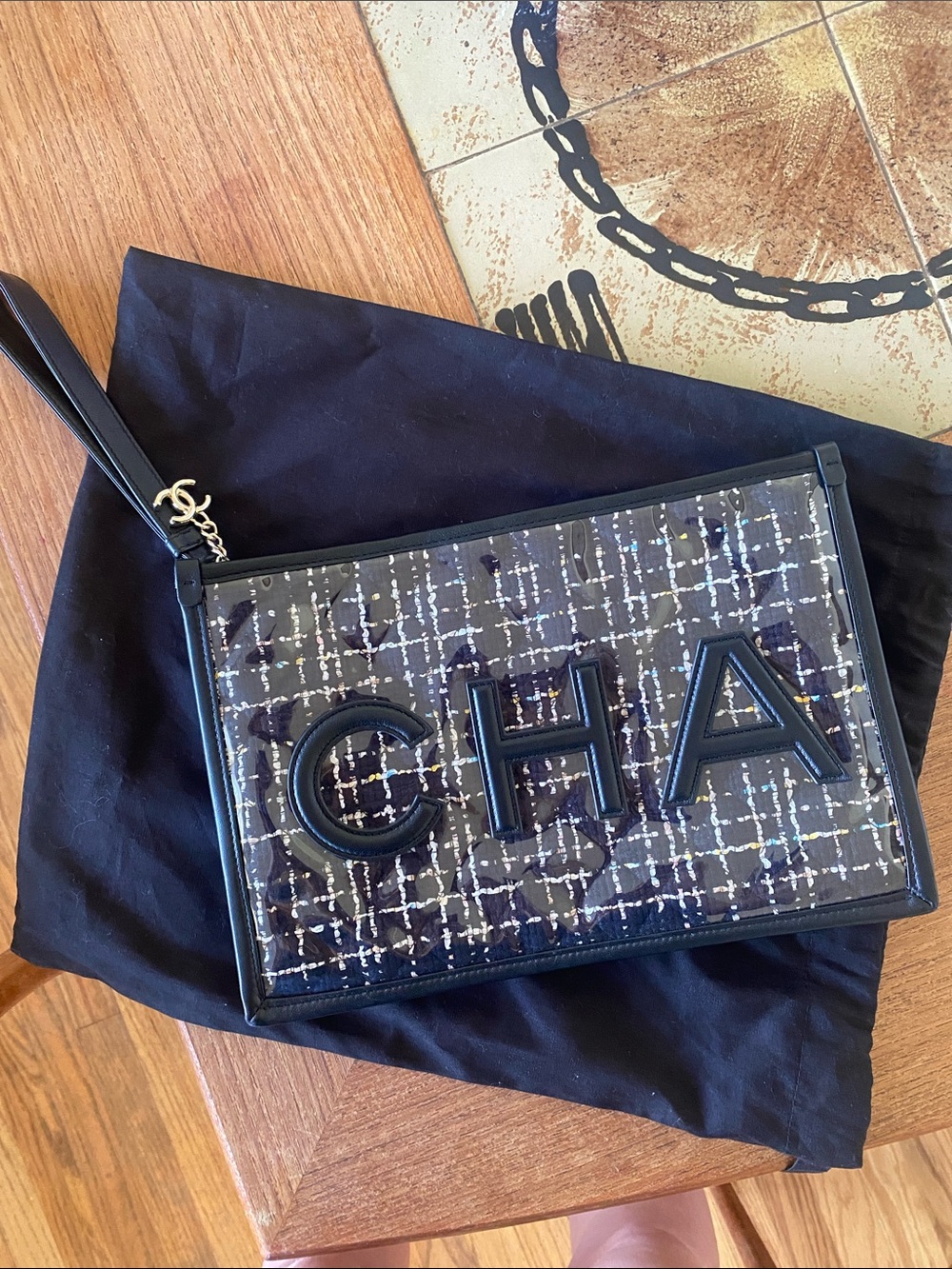 CHANEL Tweed PVC Pouch